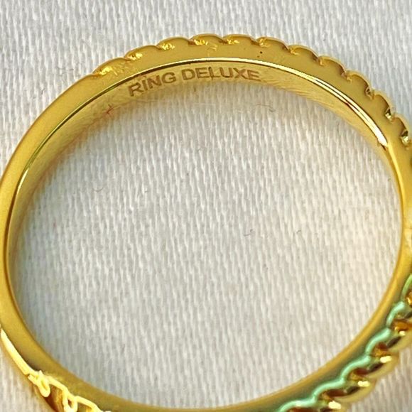 Silver 925 Ring Delux Gold Tone Square Clear Stone Scalloped Trim - Picture 6 of 8